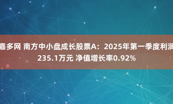 嘉多网 南方中小盘成长股票A：2025年第一季度利润235.1万元 净值增长率0.92%